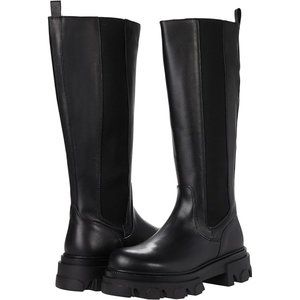 Steve Madden  Esma Boot Black Leather Knee High Chunky Boots Size 8